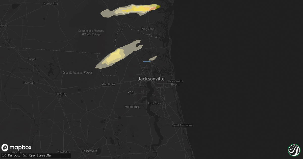 Hail map in Jacksonville, FL on January 4, 2023