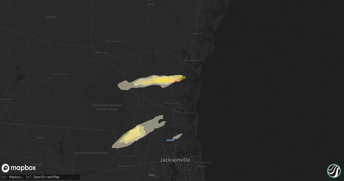 Hail map in Woodbine, GA on January 4, 2023