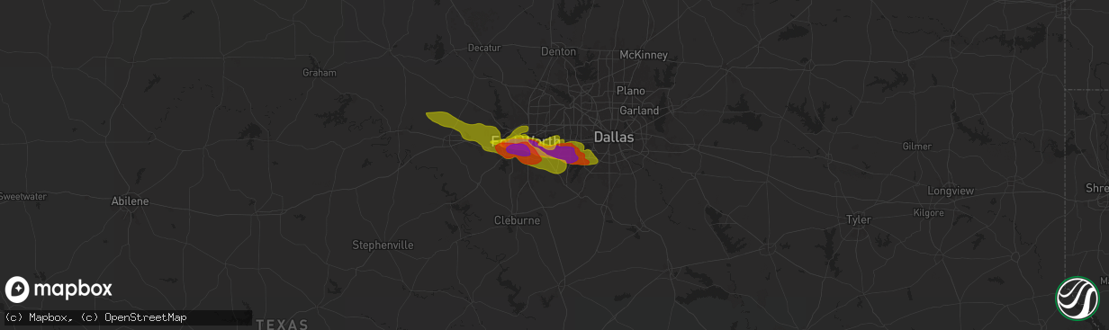 Hail map in Arlington, TX on January 5, 1900