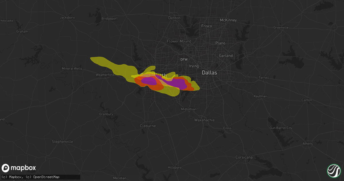 Hail map in Arlington, TX on January 5, 1900