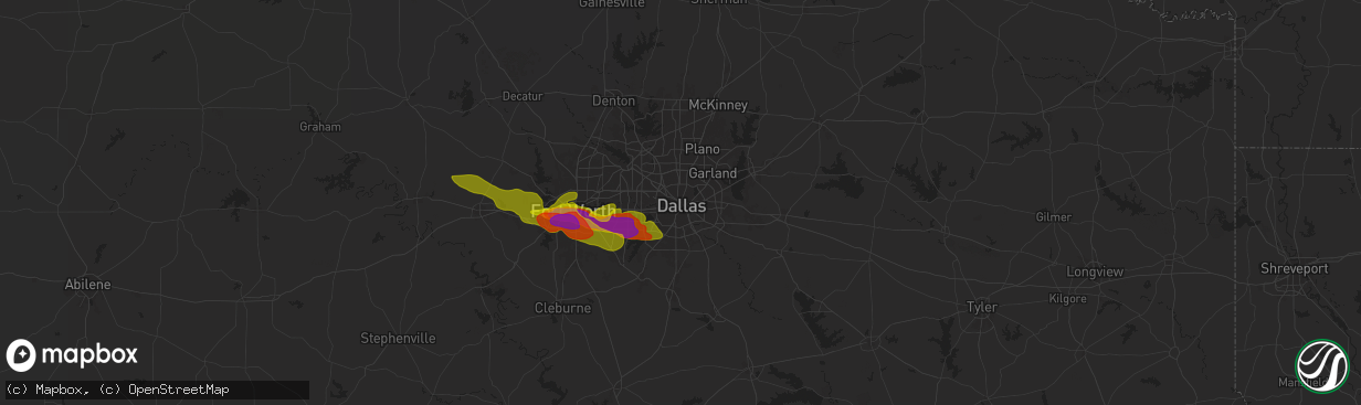 Hail map in Dallas, TX on January 5, 1900