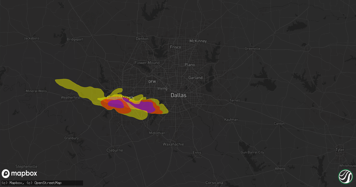 Hail map in Dallas, TX on January 5, 1900