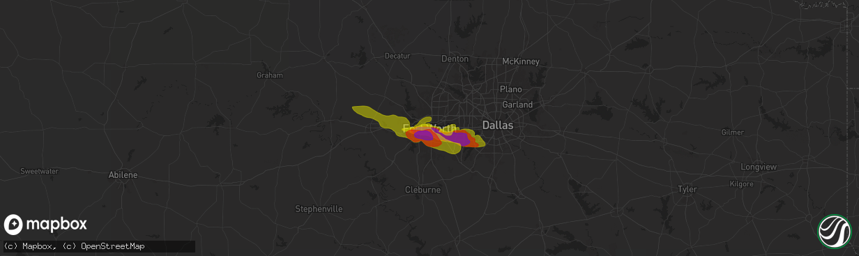 Hail map in Fort Worth, TX on January 5, 1900