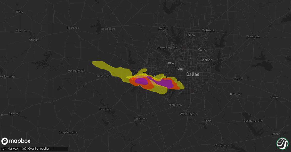 Hail map in Fort Worth, TX on January 5, 1900