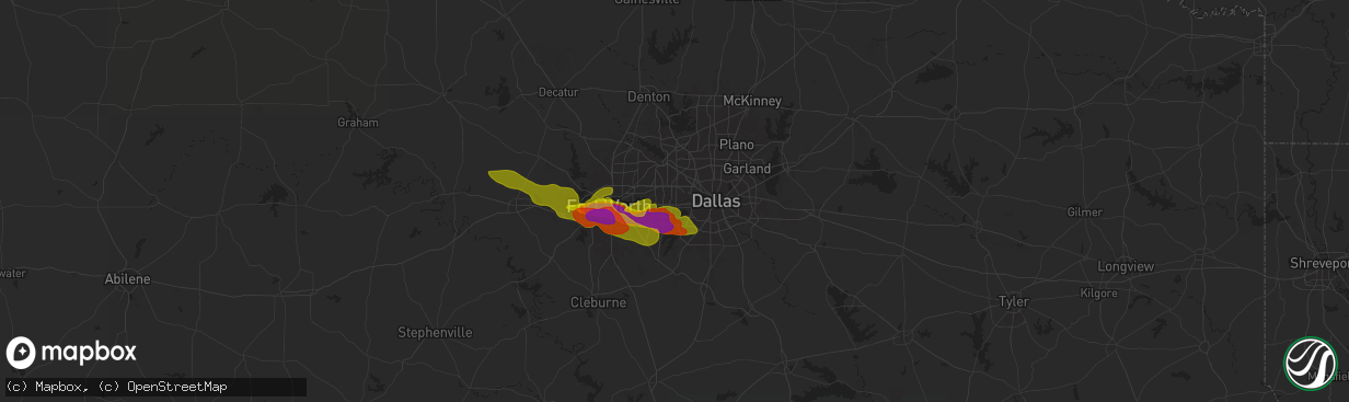 Hail map in Grand Prairie, TX on January 5, 1900