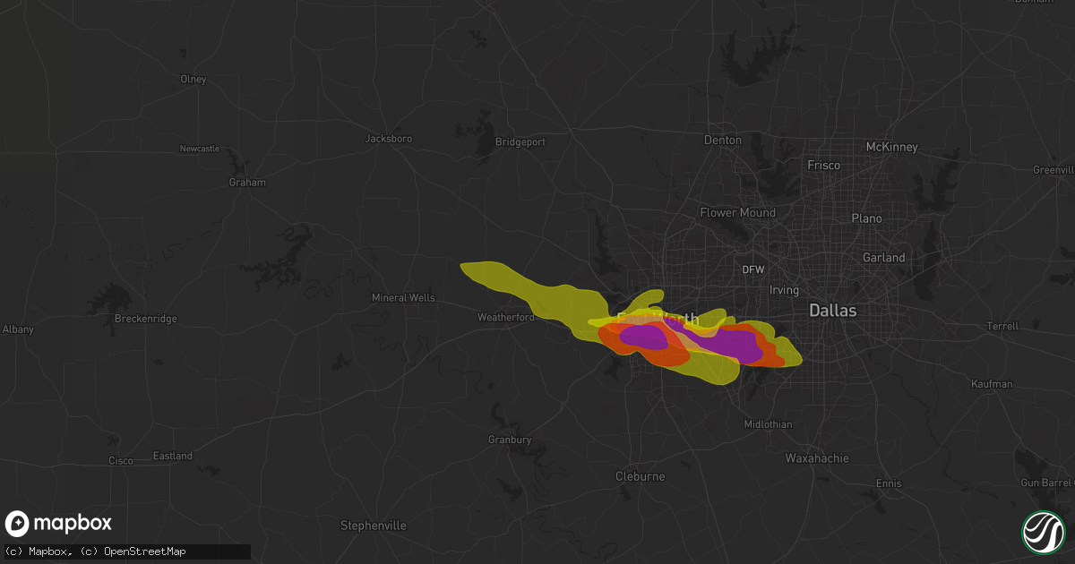 Hail map in Weatherford, TX on January 5, 1900