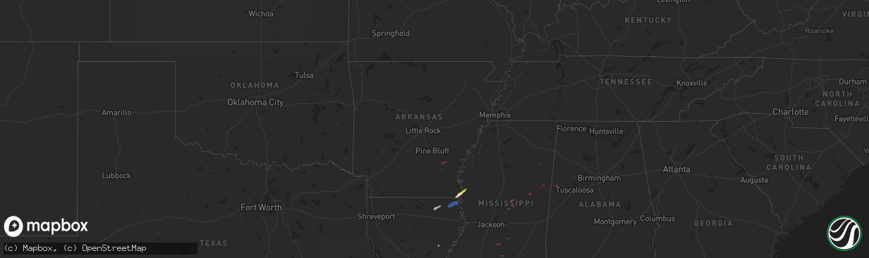 Hail map in Arkansas on January 5, 2025