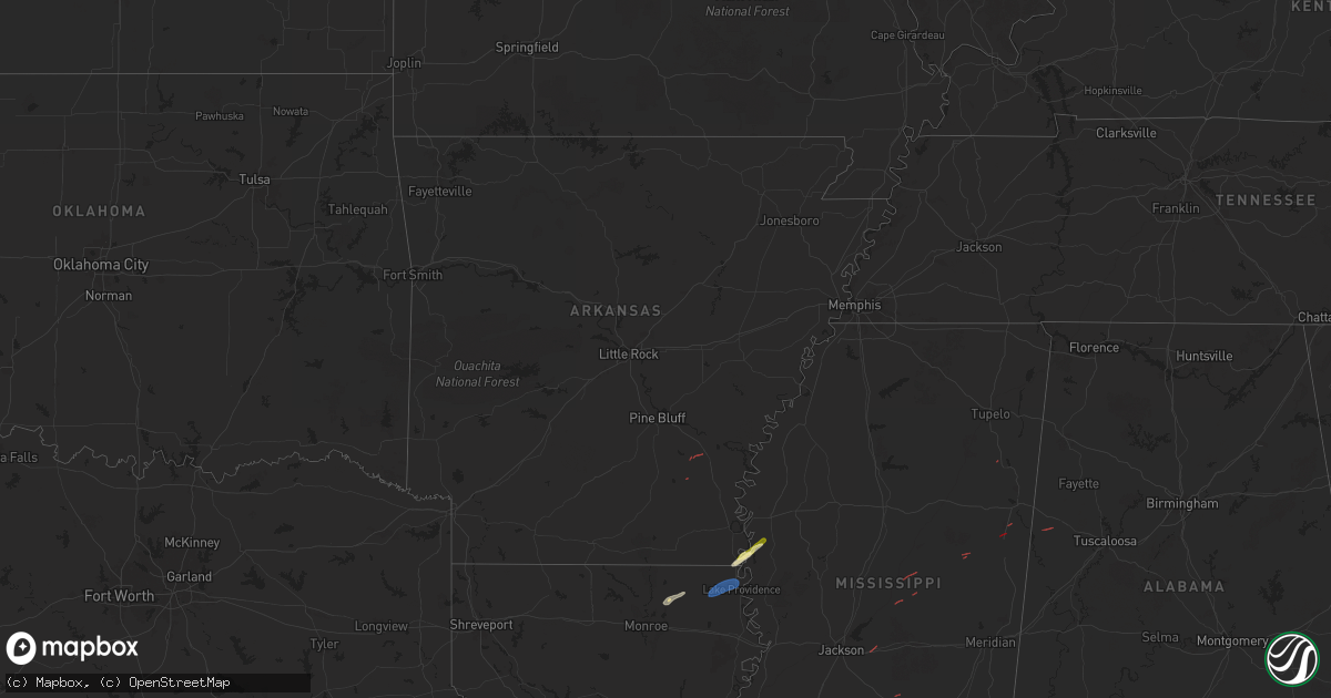 Hail map in Arkansas on January 5, 2025