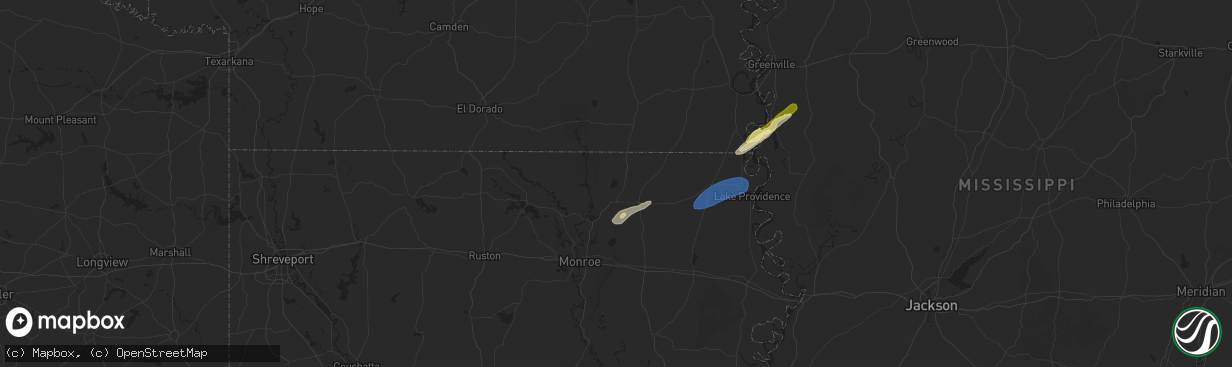 Hail map in Bastrop, LA on January 5, 2025