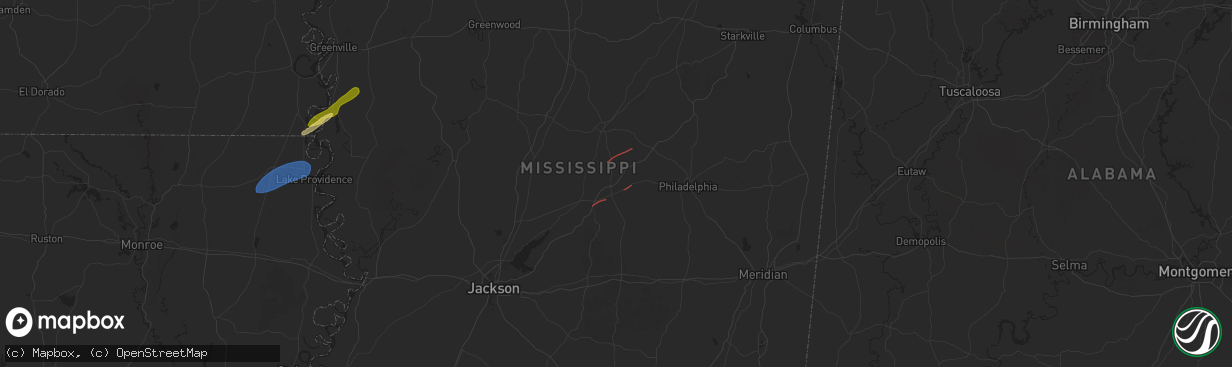 Hail map in Carthage, MS on January 5, 2025