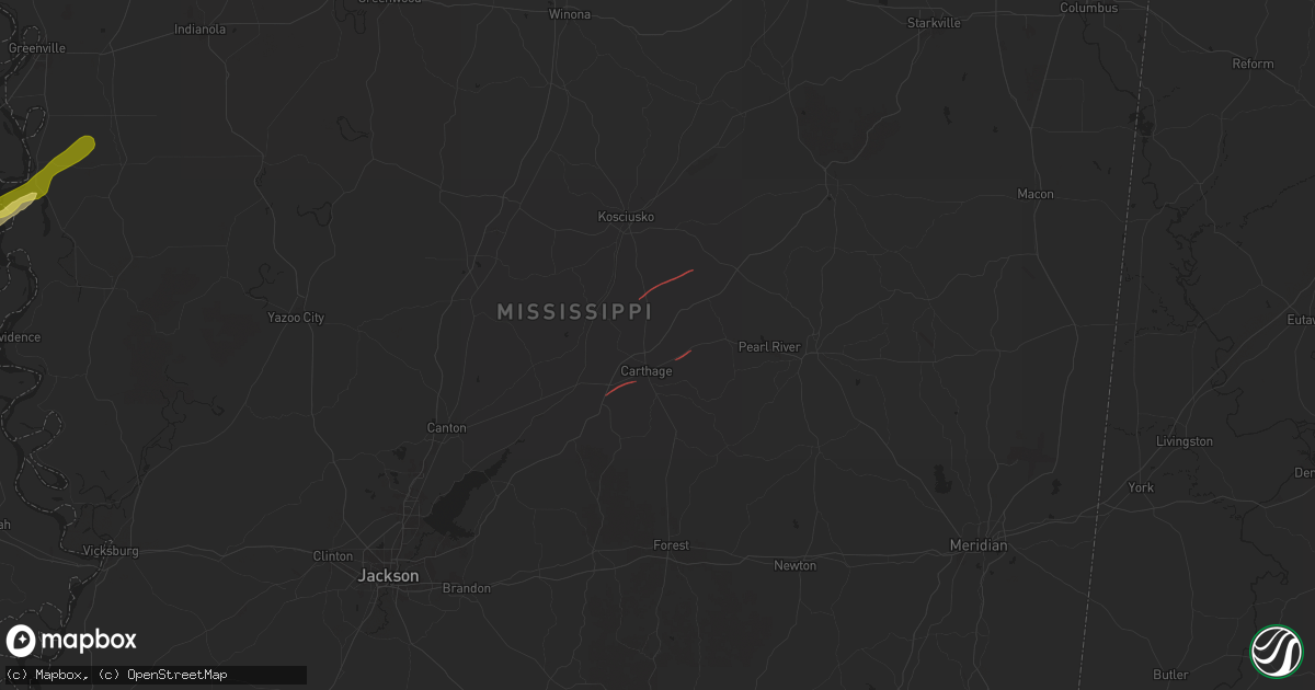 Hail map in Carthage, MS on January 5, 2025