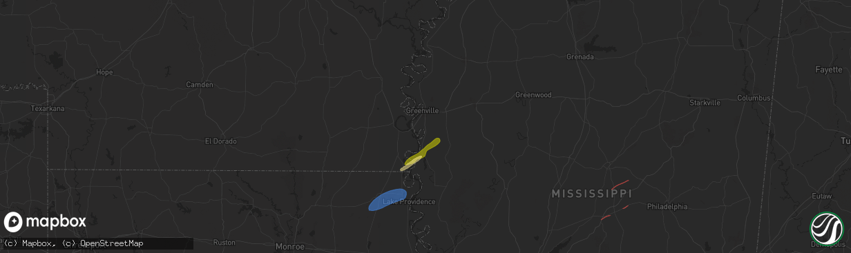 Hail map in Greenville, MS on January 5, 2025