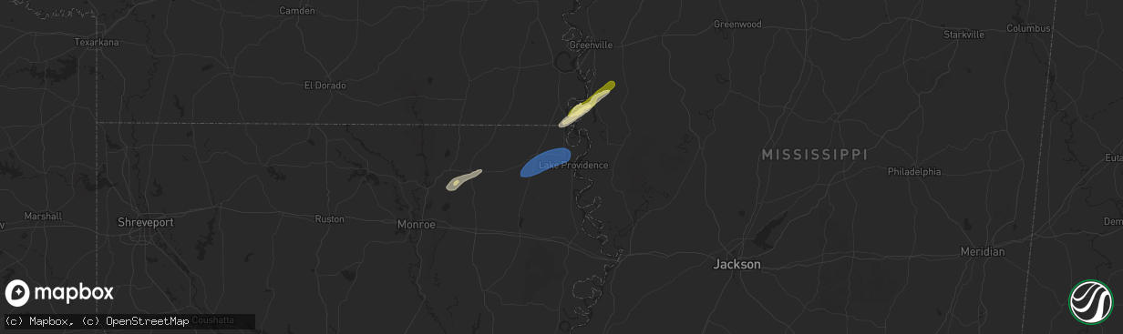 Hail map in Lake Providence, LA on January 5, 2025