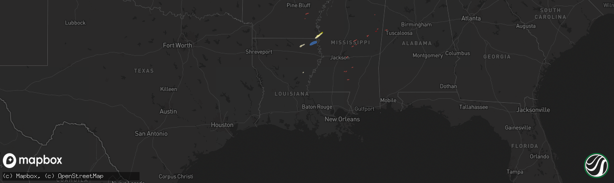 Hail map in Louisiana on January 5, 2025