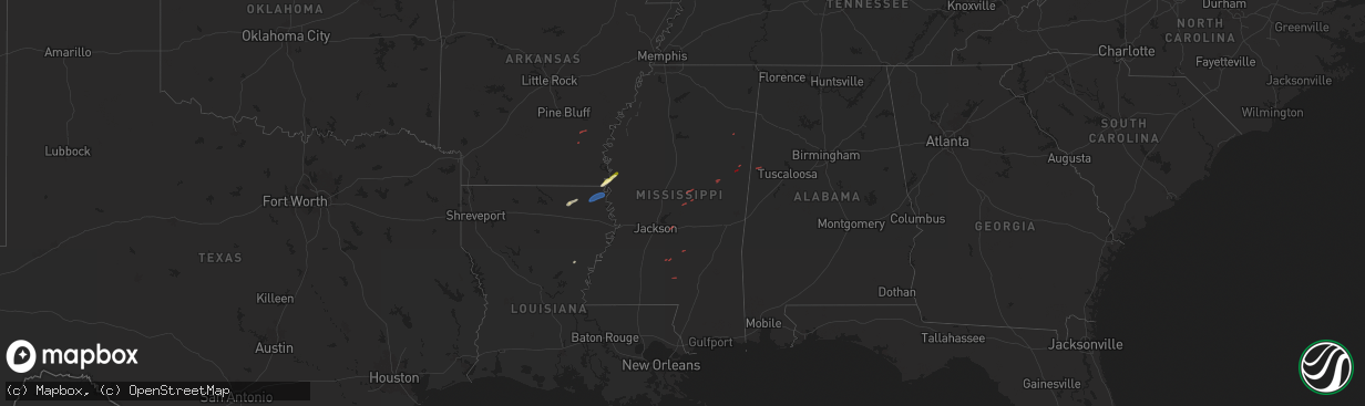 Hail map in Mississippi on January 5, 2025