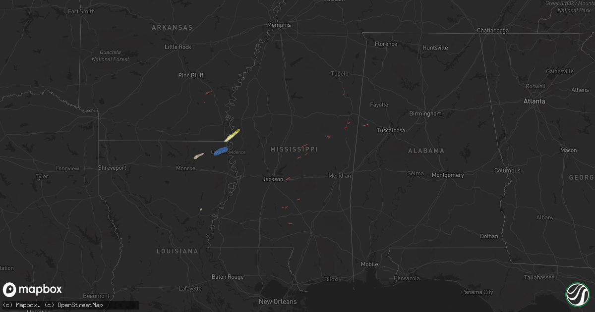 Hail map in Mississippi on January 5, 2025