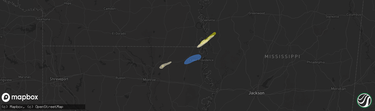 Hail map in Oak Grove, LA on January 5, 2025