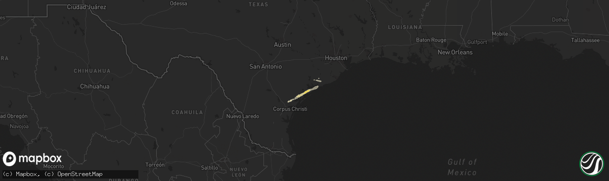 Hail map in Texas on January 6, 2016