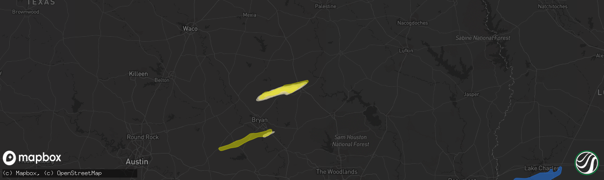 Hail map in Madisonville, TX on January 6, 2021