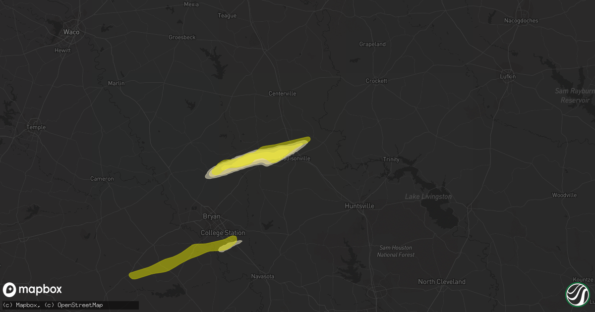 Hail map in Madisonville, TX on January 6, 2021