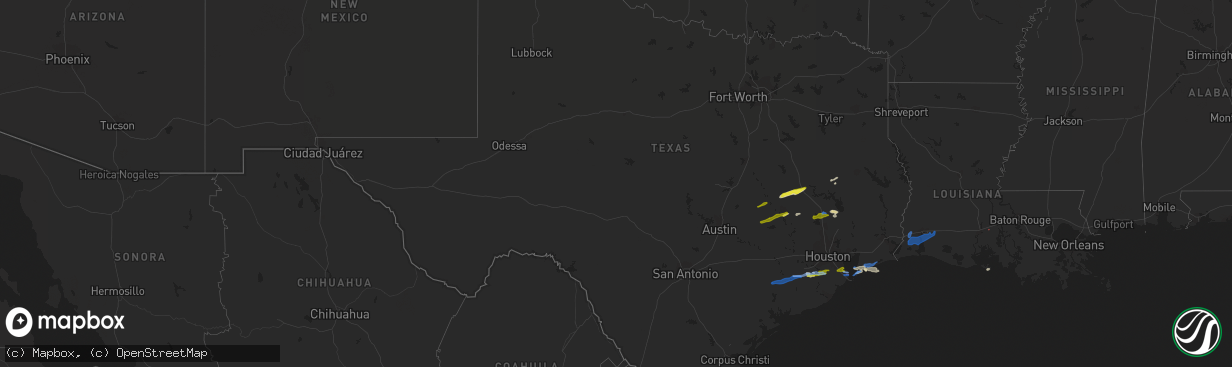 Hail map in Texas on January 6, 2021