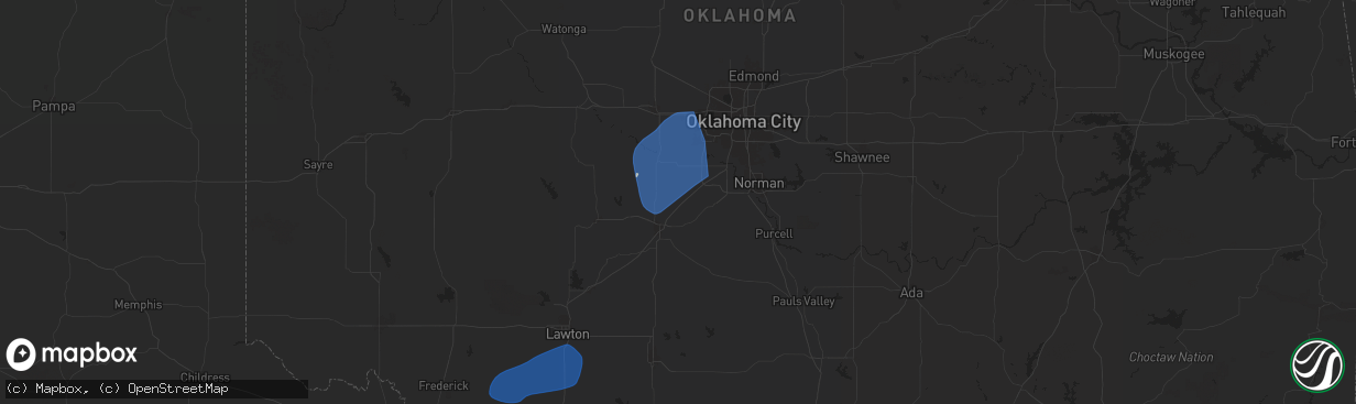 Hail map in Amber, OK on January 7, 2026