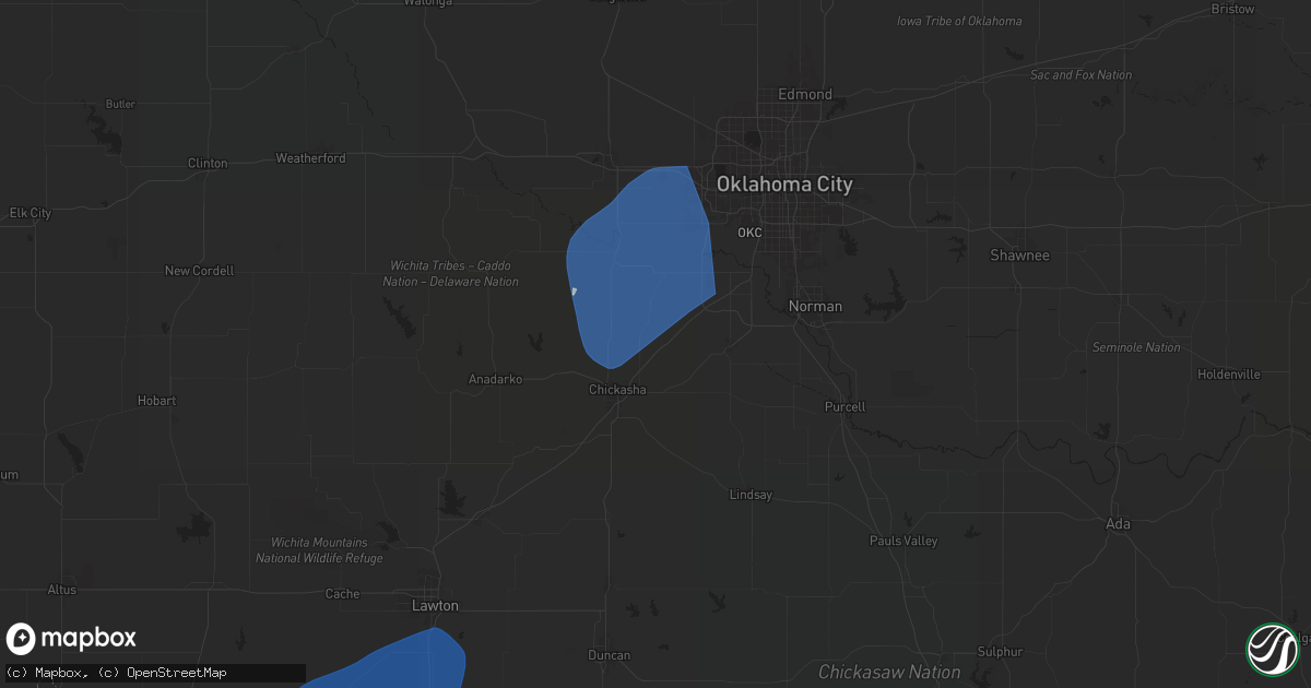 Hail map in Amber, OK on January 7, 2026