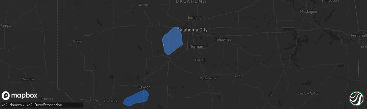 Hail map in Blanchard, OK on January 7, 2026