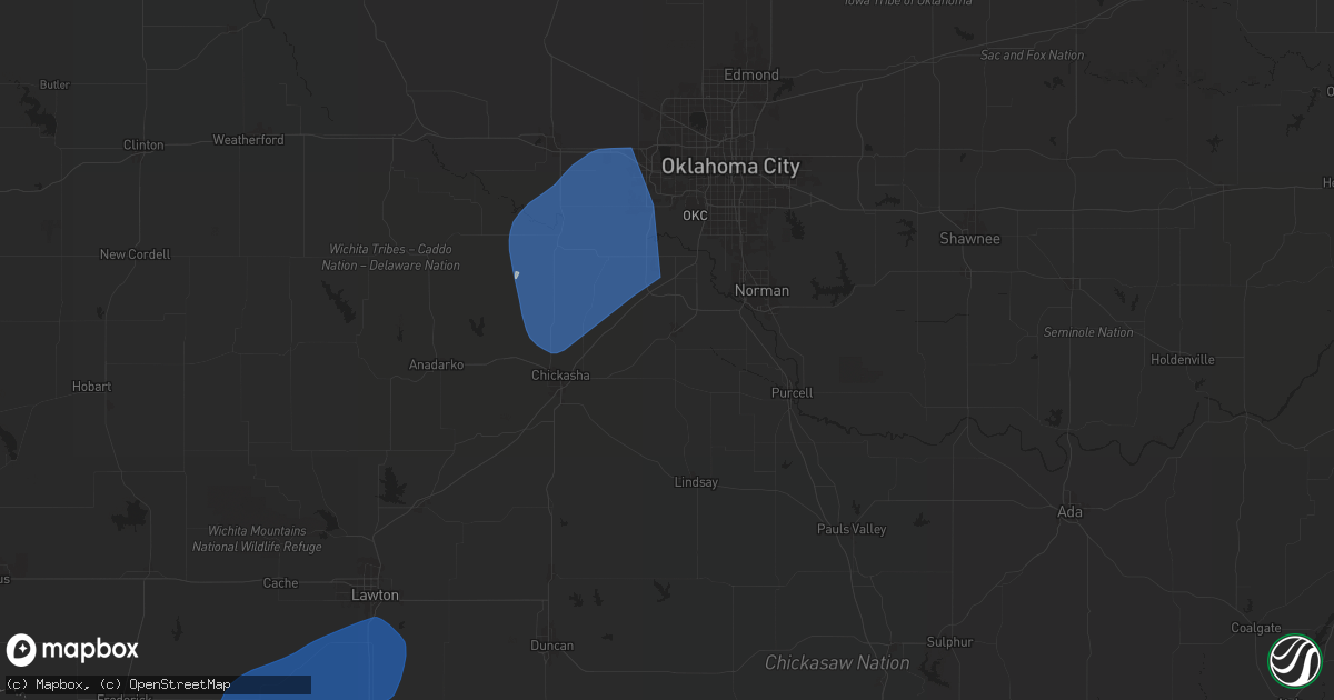 Hail map in Blanchard, OK on January 7, 2026