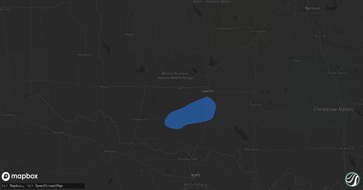 Hail map in Cache, OK on January 7, 2026