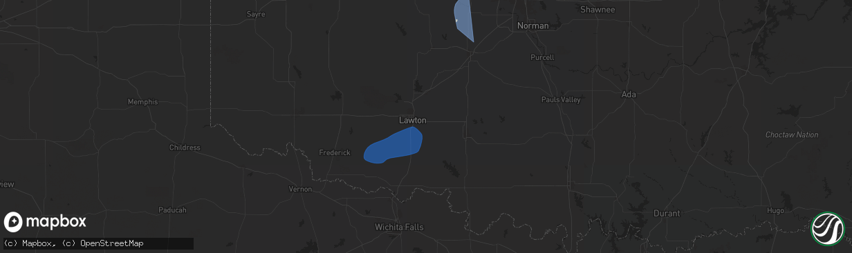 Hail map in Lawton, OK on January 7, 2026