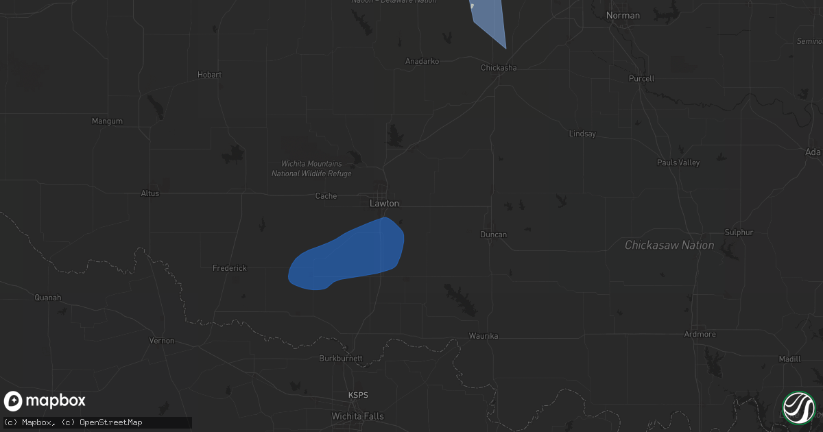 Hail map in Lawton, OK on January 7, 2026