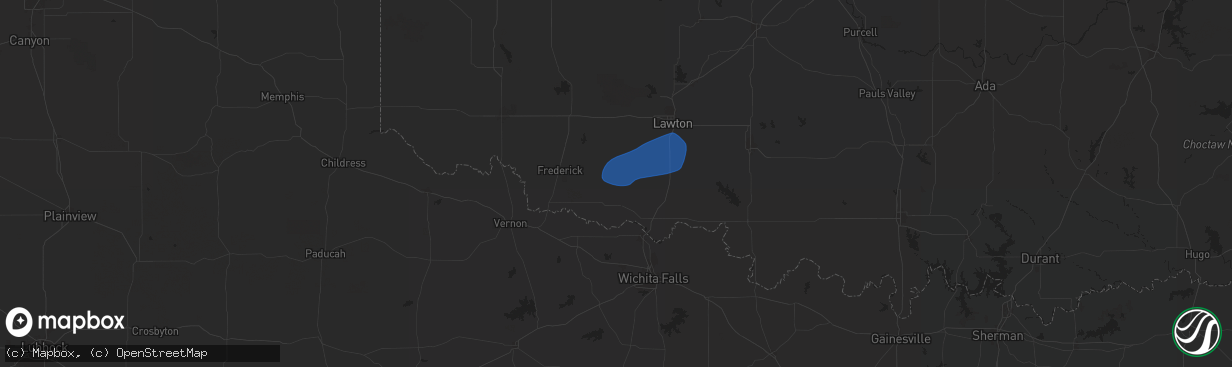 Hail map in Loveland, OK on January 7, 2026