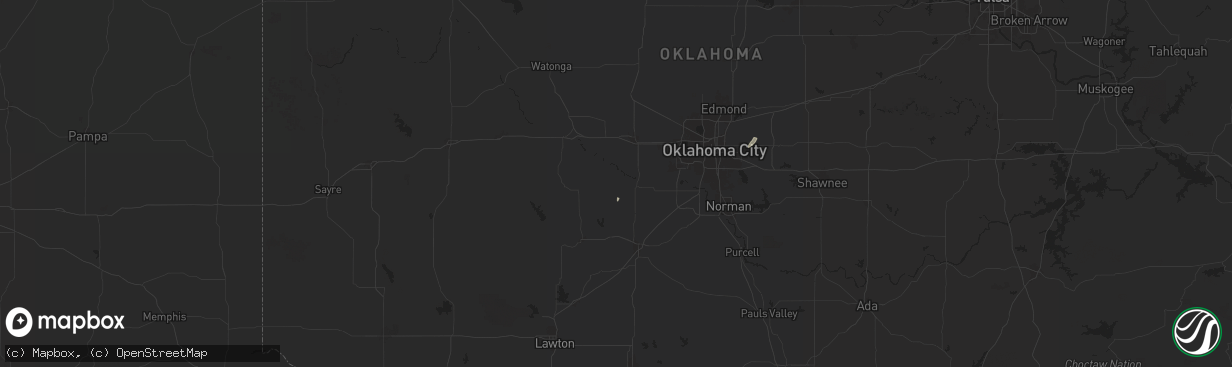 Hail map in Minco, OK on January 7, 2026