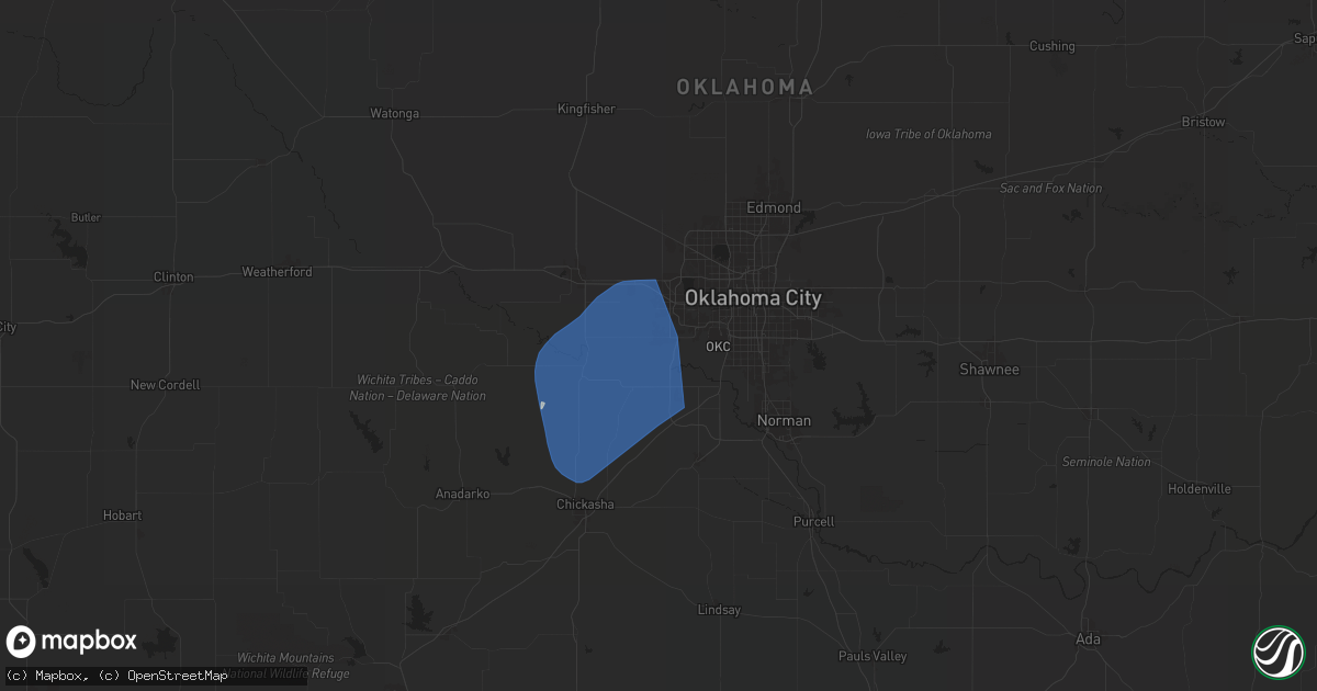 Hail map in Mustang, OK on January 7, 2026