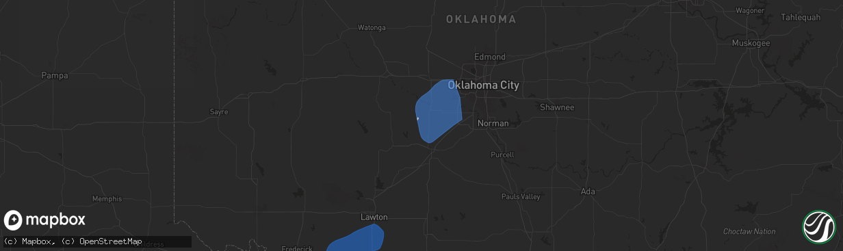 Hail map in Pocasset, OK on January 7, 2026
