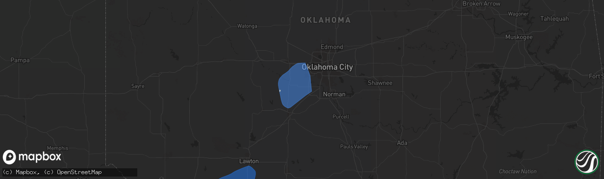 Hail map in Tuttle, OK on January 7, 2026