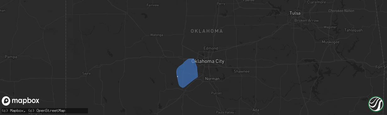 Hail map in Yukon, OK on January 7, 2026