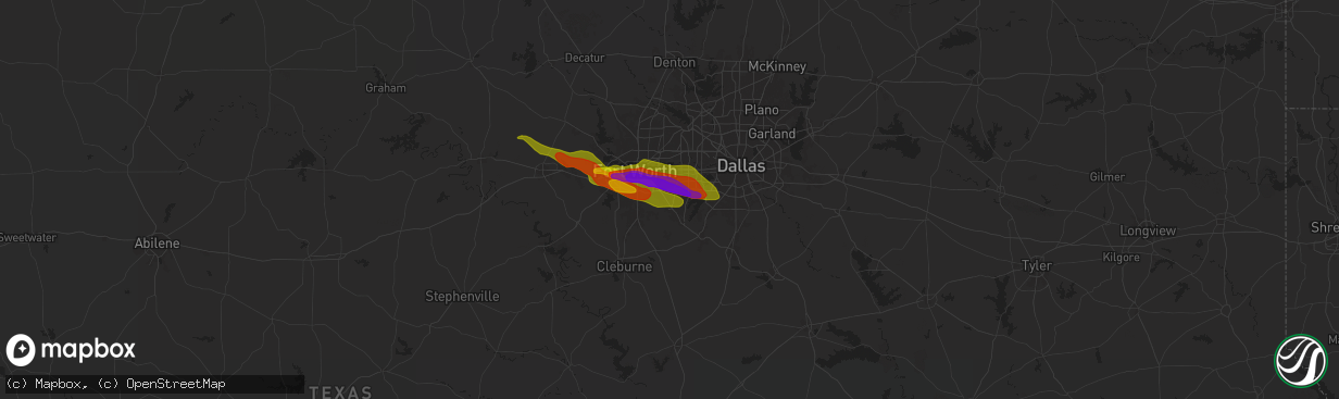 Hail map in Arlington, TX on January 8, 1900