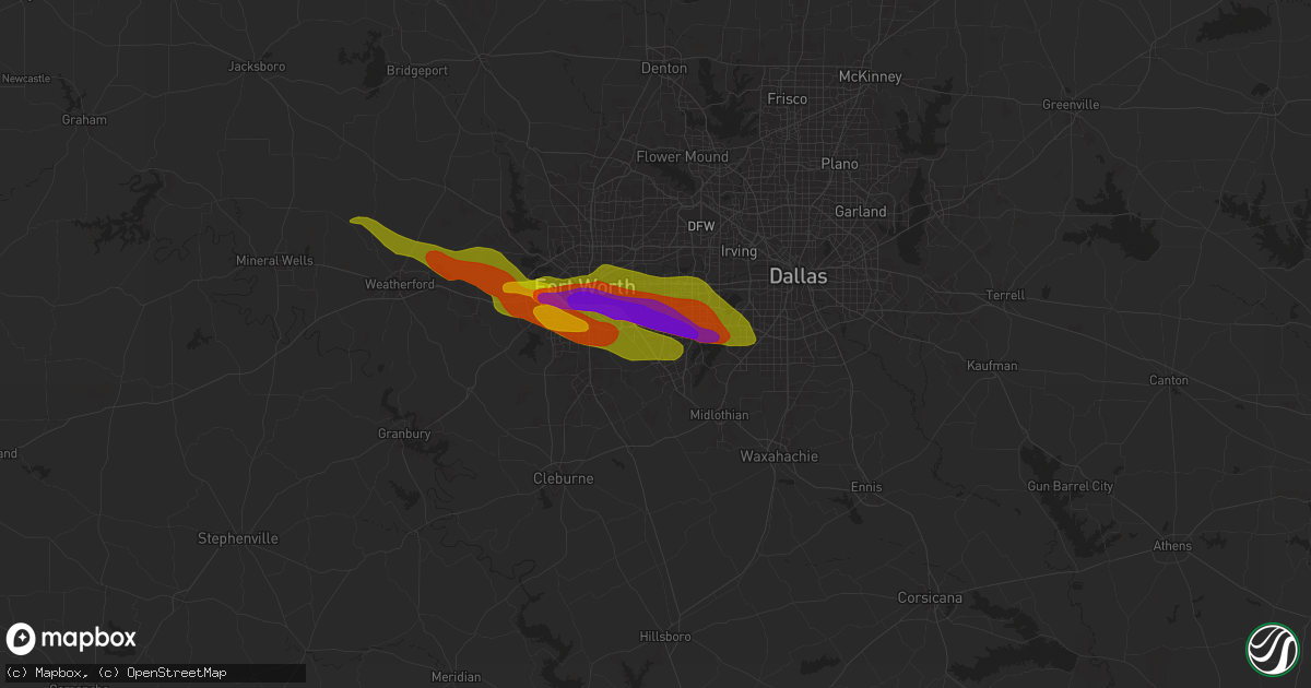 Hail map in Arlington, TX on January 8, 1900