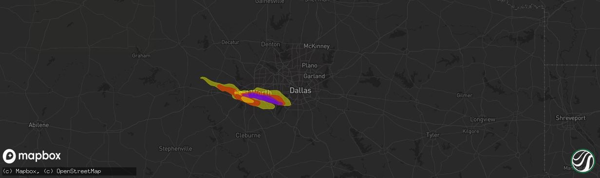 Hail map in Dallas, TX on January 8, 1900