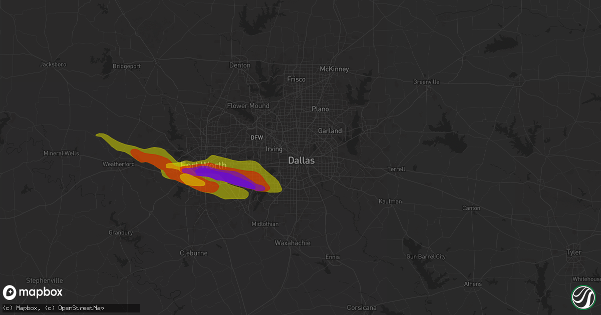 Hail map in Dallas, TX on January 8, 1900