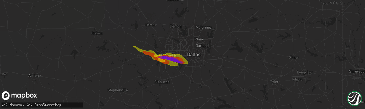 Hail map in Grand Prairie, TX on January 8, 1900