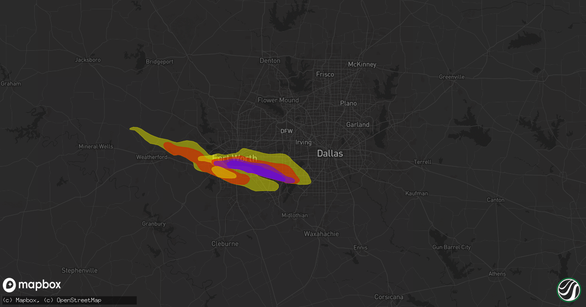 Hail map in Grand Prairie, TX on January 8, 1900
