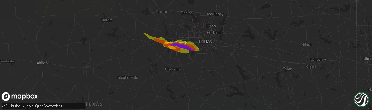 Hail map in Mansfield, TX on January 8, 1900