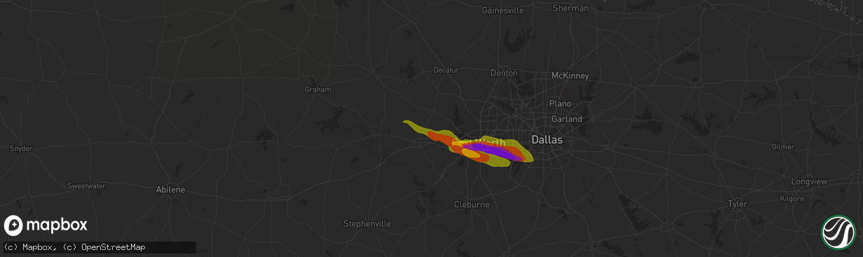 Hail map in Weatherford, TX on January 8, 1900