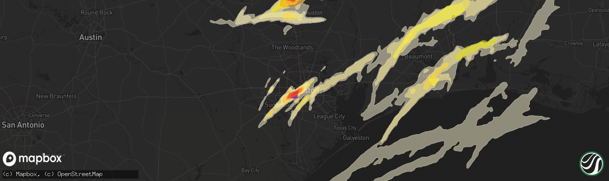 Hail map in Houston, TX on January 8, 2016