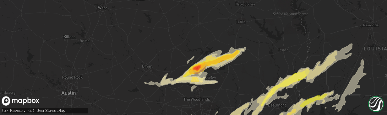 Hail map in Huntsville, TX on January 8, 2016