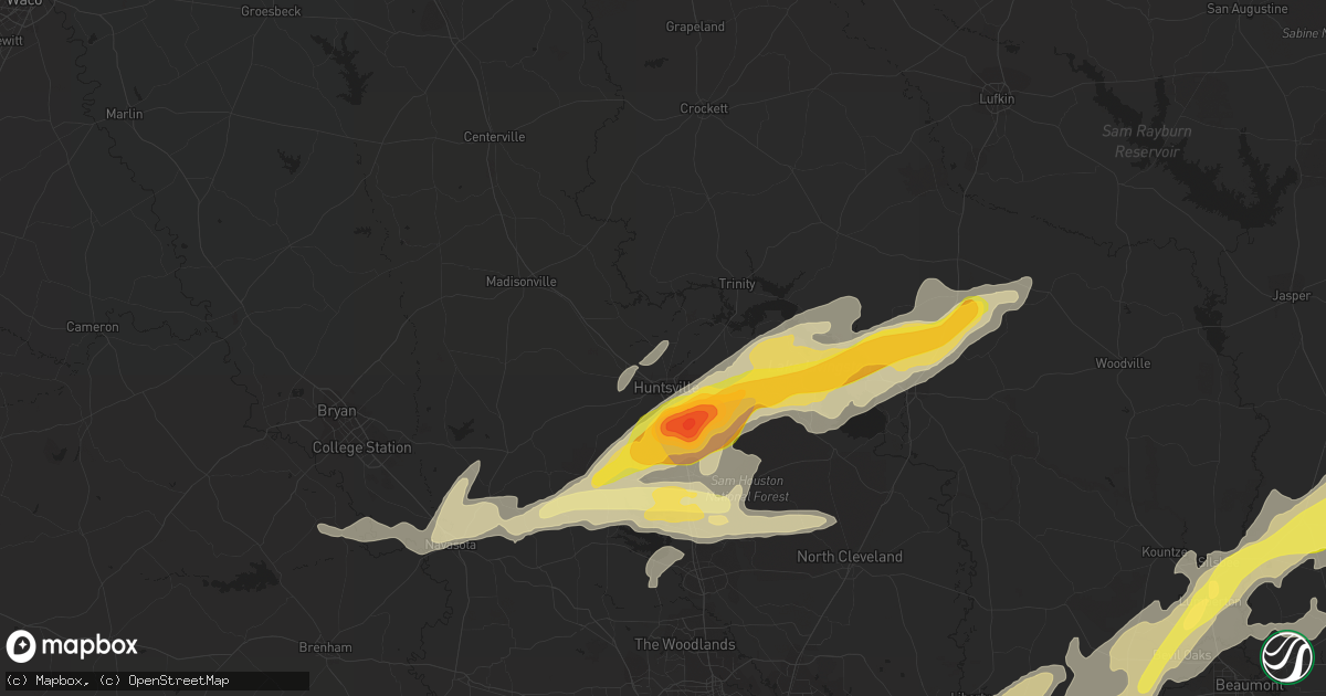Hail map in Huntsville, TX on January 8, 2016