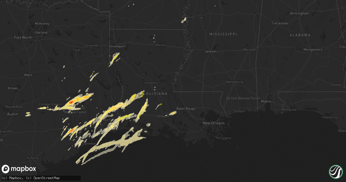 Hail map in Louisiana on January 8, 2016